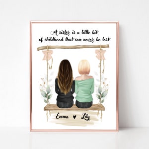 Sisters Birthday Gifts, Sisters Portrait, Sister Friendship, Personalized Print, Sisters Picture, Christmas Gift, Valentine&#39;s Day