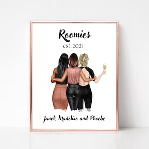 Personalized Portrait Roommates, Gift for Roomie, Best Friends Print, Roomies Printable, Roomie Gift, College Dorm Decor, Graduation Print