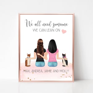 Cat Mom Gift, Best Friend Gift, Personalized Print, Gift for Friend with Cat, Besties Picture with Cat, Custom Cat Portrait, Birthday Gift