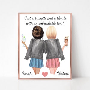Gewoon een brunette en blondine met een onbreekbare band, vriendenfoto, afdrukbaar voor vriend, cadeau beste vriend, langeafstandsvriendschap
