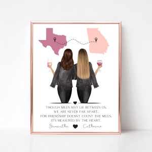 Long Distance Friendship Gift,  Best Friend Print, Bestie Moving Gift, Custom State to State Picture, I Will Miss You Gift, Digital Art