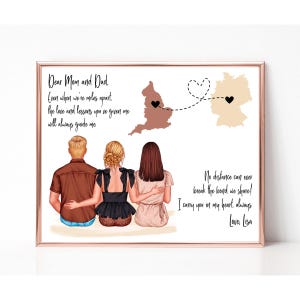 Personalized Long Distance Family Portrait, Gift for Parents from Daughter, Moving Away from Family Gift, Custom Two Countries Print