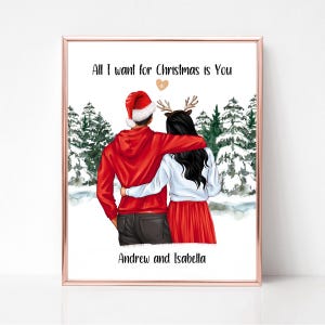 All I Want for Christmas is You, Personalized Couple Christmas Portrait, Girlfriend Christmas Gift, Boyfriend Christmas Gift, Digital Art