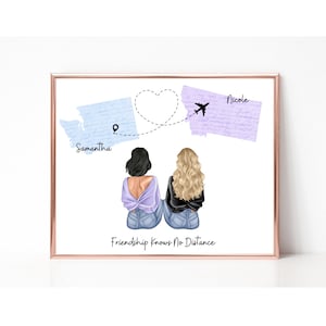 Friendship Knows No Distance, Best Friend Print, Long Distance Friendship Gift, Best Friend Moving Gift, Custom State To State Picture