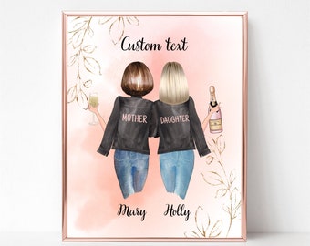 Custom Mother's Day Gift, Mother Portrait, Gift for Mom, Mother and Daughter Print, Mom Birthday Gift, Mothers Day Print, Christmas Gift