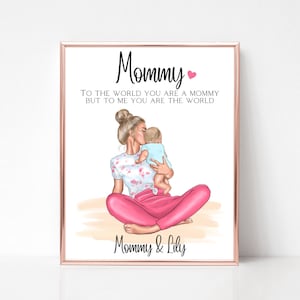 Personalized Mothers Day Gift, Mother and Newborn Portrait, Mum and Child Print, Mommy Birthday Present, Custom Gift For Mom, Gift For Mommy