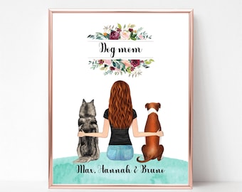 Dog Mom Print, Family Print with Pets, Family Portrait with Dog, Personalised Dog Print, Personalised Friends Gift, Christmas Gift, Dog Mom