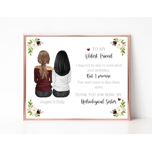 Thank You for Being My Unbiological Sister, Best Friend Portrait, Friendship Art, Gift for Old Friend, Personalized Best Friend Picture