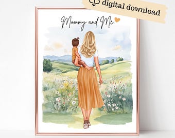 Personalized Digital Mom and Baby Art, Mother's Day Gift from Husband, Me and Mommy Picture, Mother - Daughter Print, Mom and Son Portrait
