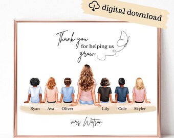 Personalized Teacher with Class Portrait, Custom Digital Artwork, Thank You Gift from School Kids, End of Term Gift, Teacher with Students