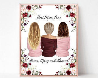 Personalized Mother’s Day Gift, Mother and Daughter Print, Gift for Mum, Mom Birthday Gift, Mom Portrait, Mother Gift from Daughter