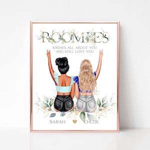 College Dorm Gift, Custom Roomie Gift Idea, Personalized Roommate Drawing, Graduate Gift For Roommate, Dorm Decor, Two Besties Gift.