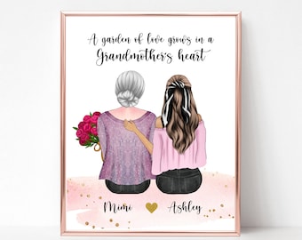 Grandma And Granddaughter Print, Custom Mother's Day Gift For Grandma, Grandmother, Gigi, Nana, Mimi Birthday Gift from Granddaughter,