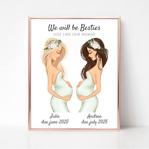 Seremos mejores amigas, como nuestras mamás, regalo de embarazo para futuras mamás, impresión personalizada para baby shower para mejores amigas embarazadas, póster para guardería.