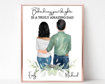 Father and Daughter Digital Portrait, Custom Print for Dad, Fathers Day Gift from Daughter, Birthday Gift for Daddy, Fathers Day Printable