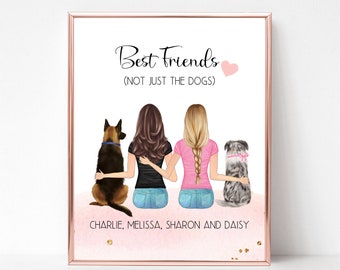 Dog Mom Gift, Best Friend Gift, Personalized Print, Gift for Friend with Dog, Besties Picture with Dog, Custom Dog Portrait, Birthday Gift