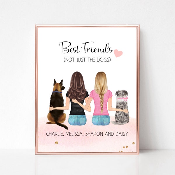 Dog Mom Gift, Best Friend Gift, Personalized Print, Gift for Friend with Dog, Besties Picture with Dog, Custom Dog Portrait, Birthday Gift