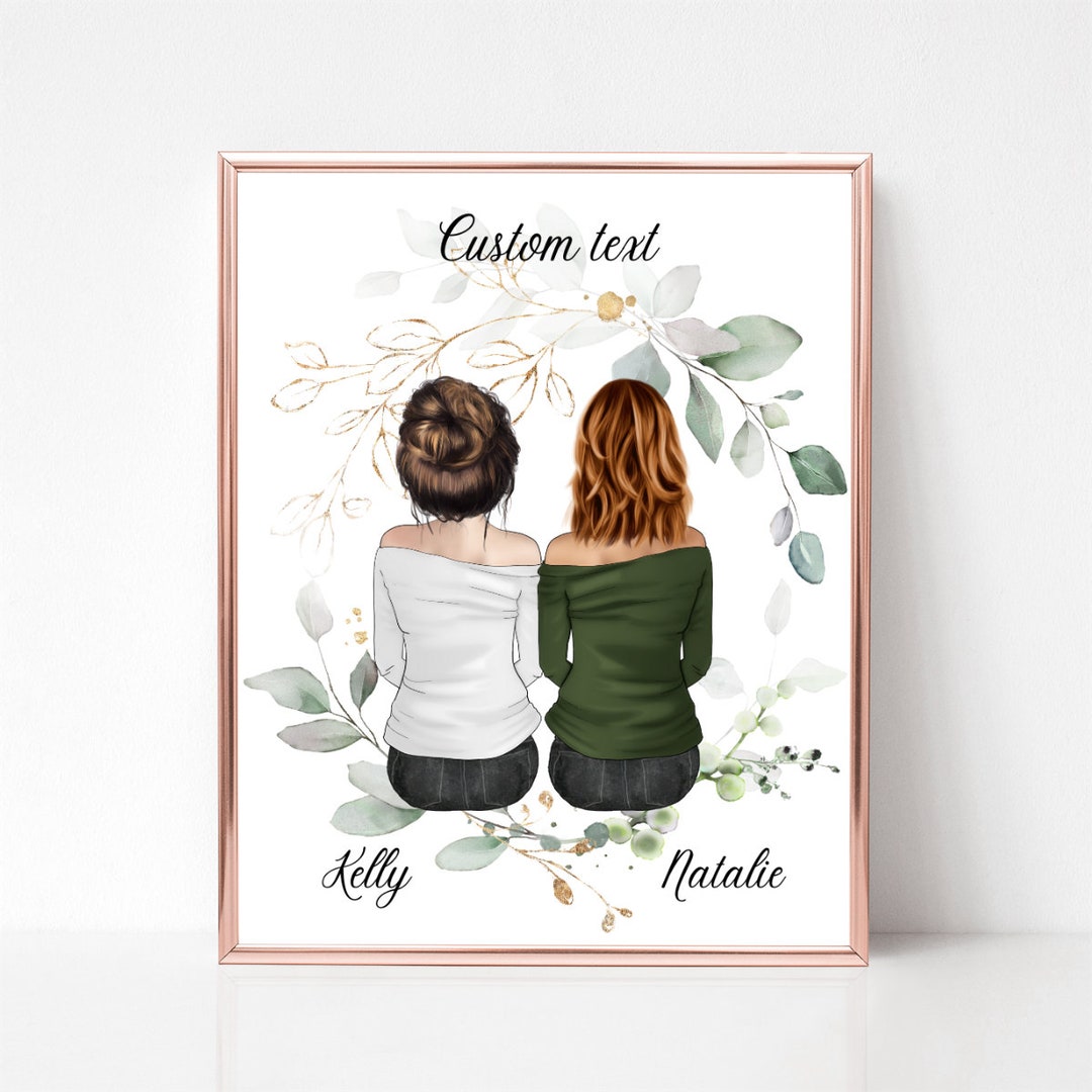 Best Friends Print, Mother and Daughter Portrait, Custom Quote Gift ...