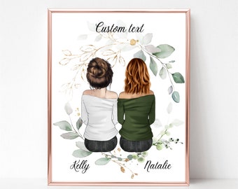 Best Friends Print, Mother and Daughter Portrait, Custom Quote Gift, Personalized Friends Print, Best Friend Picture, Sisters Birthday Print