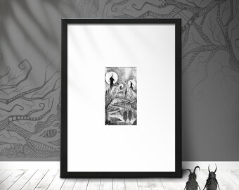 Path - Original framed work - Original framed engraving illustration