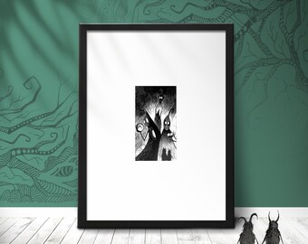 Remove - Original framed work - Original framed engraving illustration