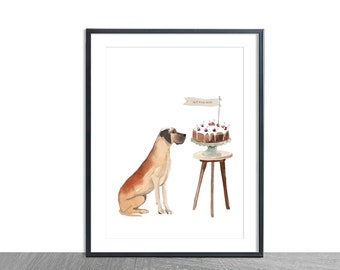 Great Dane Dog Print, Illustration of Great Dane humour, Great Dane wall art, Dog wall print, home print
