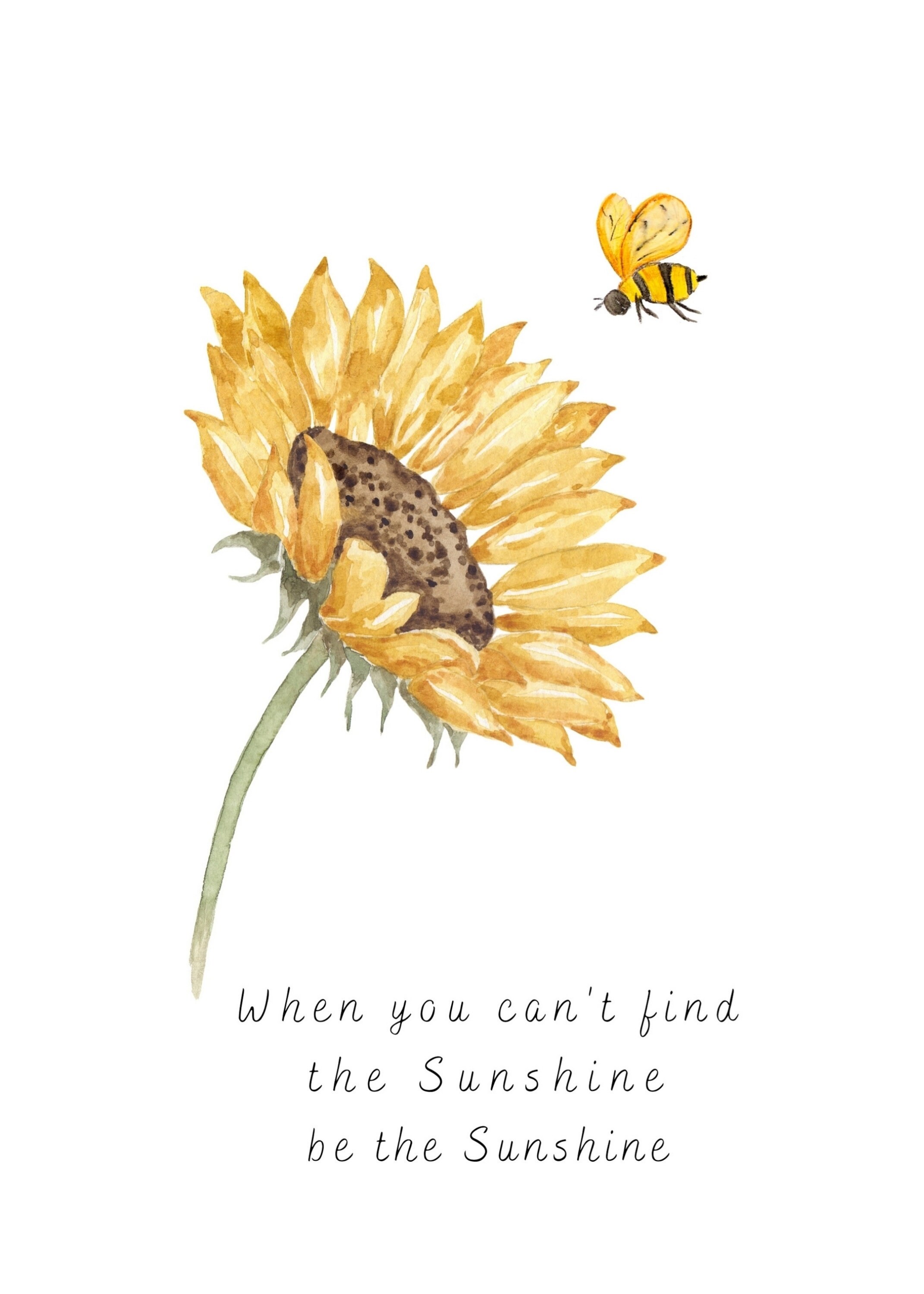 Watercolour Sunflower and Bee Print Floral and Bumblebee Wall Etsy UK