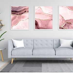 Blush Pink and Gold Glitter Marble Prints, Set of Three Agate Geode Art, Modern Stylish Abstract Wall Prints,  Lounge Decor, Bedroom Prints