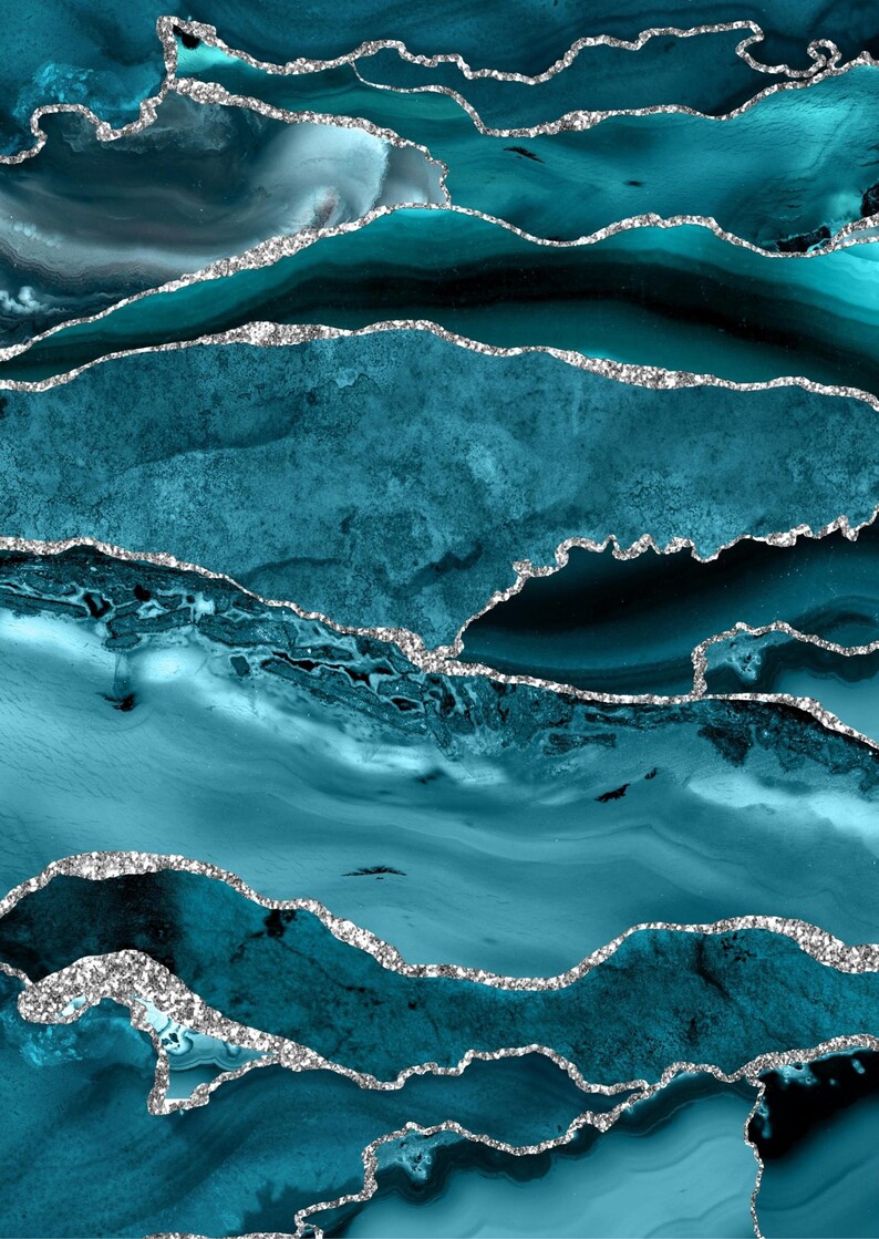 Teal and Silver Glitter Marble Prints Set of Two/three Agate Etsy UK