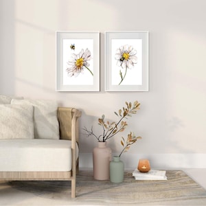 Daisy and Bee Prints, Set of Two, Daisy Floral Prints, Flower Wall Art, Daisy Flower Wall Art, Home Gift, Floral Living Room/Bedroom Prints image 3