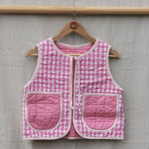 Size XS - QUILTED VEST - Pink Gingham and Bubblegum Pink - ready to ship