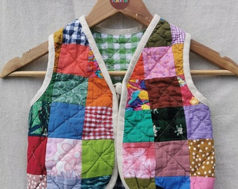 KIDS Size 4 - QUILTED VEST - Colourful Scrappy Patchwork - ready to ship
