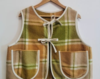 Taille XL - GILET EN LAINE - couverture en laine à carreaux vintage - prête à être expédiée