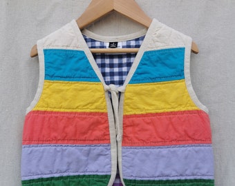 ENFANTS taille 4 - GILET MATELASSÉ - Patchwork réversible à rayures colorées - prêt à être expédié