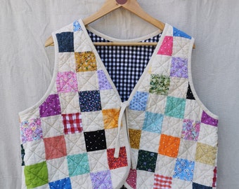 Size L - QUILTED VEST - Patchwork - Cottagecore - ready to ship