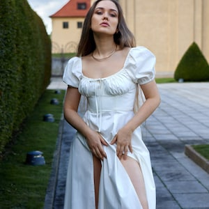 Ivory Corset Dress: Cotton Poplin Milkmaid Style