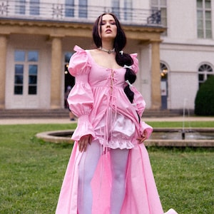 Pink Floral Cotton Bridgerton Dress - Regency Ball Gown