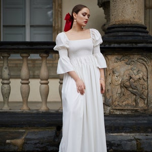 White Cotton Maxi Dress: Cottagecore Renaissance Gown