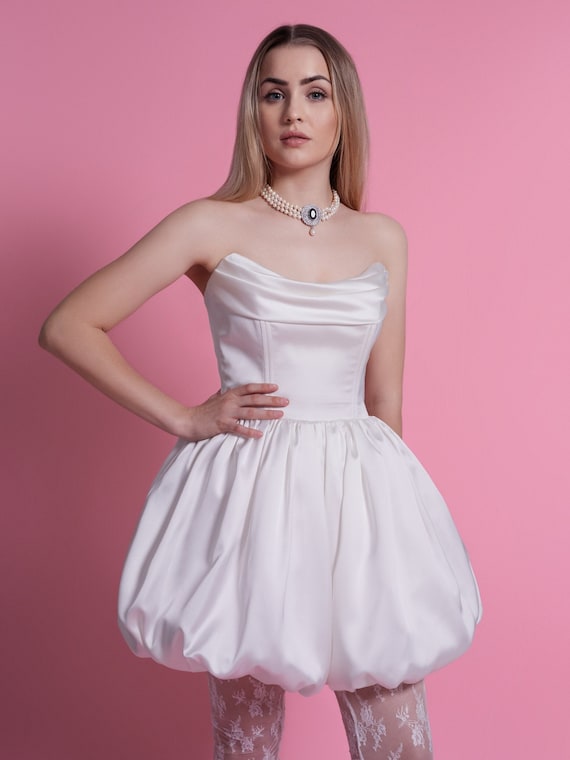satin corset mini dress white Jasmine Strapless Corset Mini Dress- White