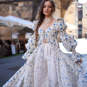 Brigitte Regency Dress: Floral Cotton Bridgerton Style Ball Gown