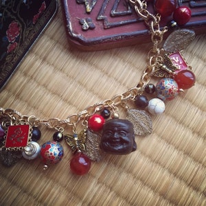 Aziatische geluksbedelarmband, Aziatisch thema vintage armband, Chinees, oosters, Japans, vintage stijl handgemaakt accessoire &quot;ASIAN POP&quot;