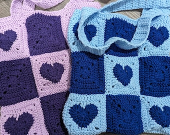 Crochet Heart-Patterned Tote Bag