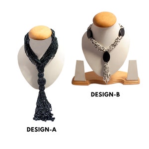 Pure Hands Studio: Exquisite Handcrafted Seed Bead Matinee length Multistranded statement Necklaces in Timeless Black & White -Salt ,Pepper