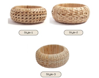 Pure Hands Woven Collection - Handmade Woven Basketry Art Inspired Cane Rattan Bangle Bracelets for Women Fashion Jewelry BOHO Bangles