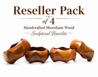 Reseller Pack of 4 Wooden Bangles – Handcrafted Sheesham Wood Sculptural Bracelets