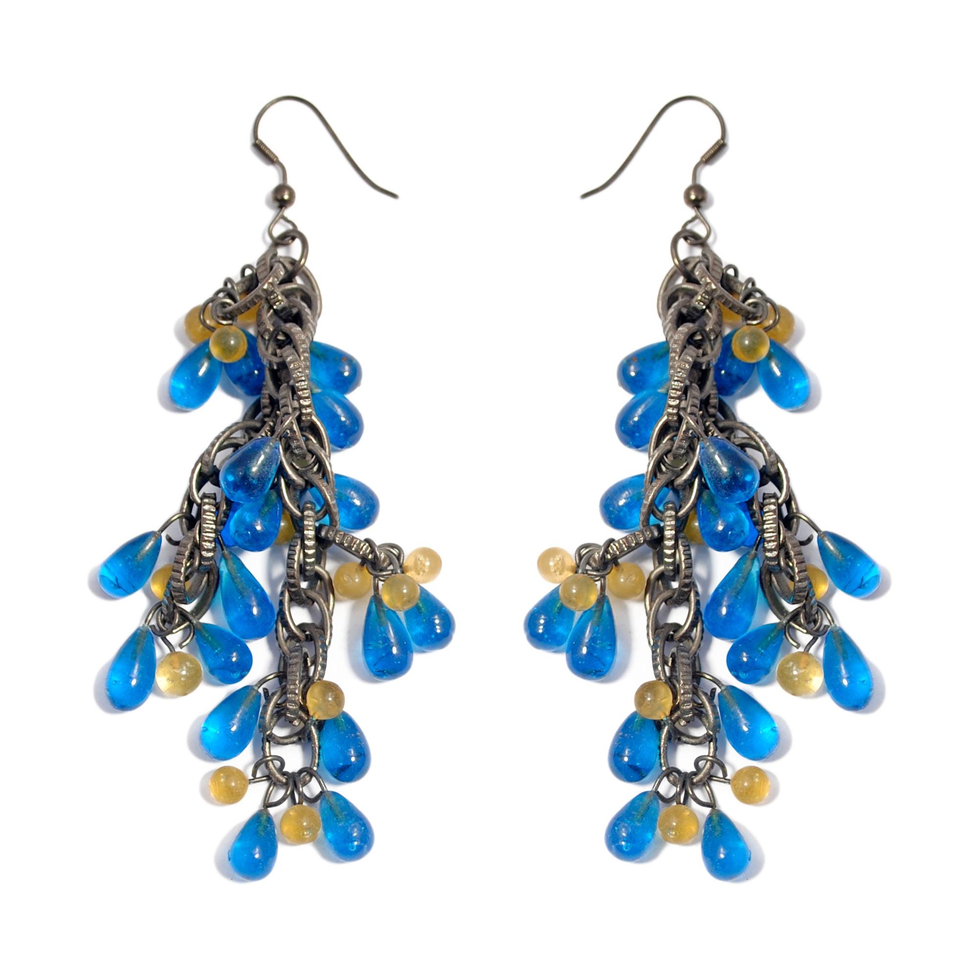 Yellow & Blue Seed Beaded Native Style Inspired Necklace & Earrings Set S53/9