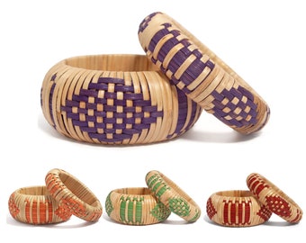 Collection Veracious Weave Pure Hands - Ensemble de 2 bracelets en vannerie tressée à la main inspirée de l'art de la canne rouge et canne naturelle