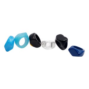 Handmade Resin Ring Set: Black & Blue Marble Geometric Rings