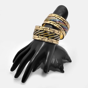 Handmade Brass Cuff Bracelet: Recycled Glass Mosaic Inlay, Wide Bangle