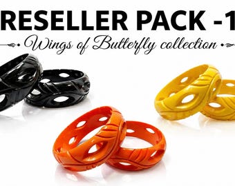 Reseller Pack Of 6 & 8 Pcs - Hand-Carved Resin Butterfly Bangle Set – Vintage Style Statement Stackable Bracelets